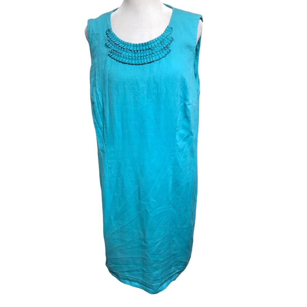 Kim Rogers Linen Turquoise Sleeveless Midi Dress Size 16
